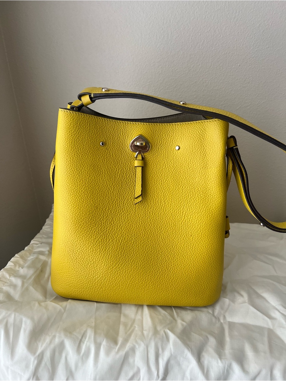 Kate Spade Yellow Pebbled Leather Shoulder Bucket Bag with Tassel- like